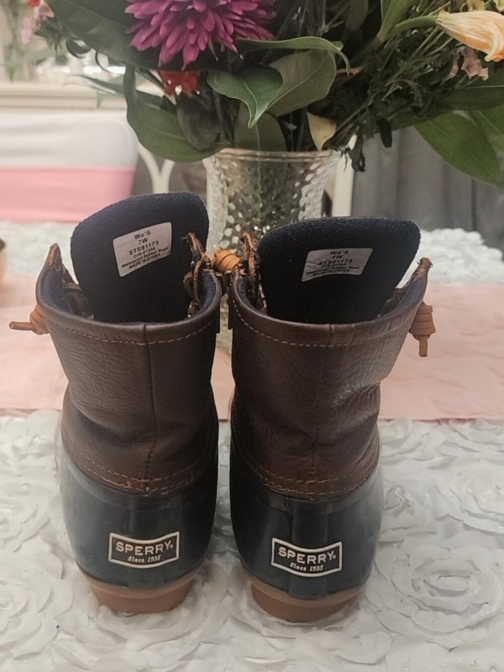 Womens Sperry Top Sider Navy Brown Saltwater Duck Boots Size 7 - Picture 4 of 8